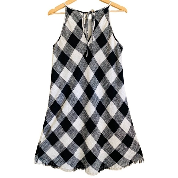 ANTHROPOLOGIE Cloth & Stone Linen Blend Gauzy Frayed Gingham A-Line Dress Size S - Picture 10 of 13